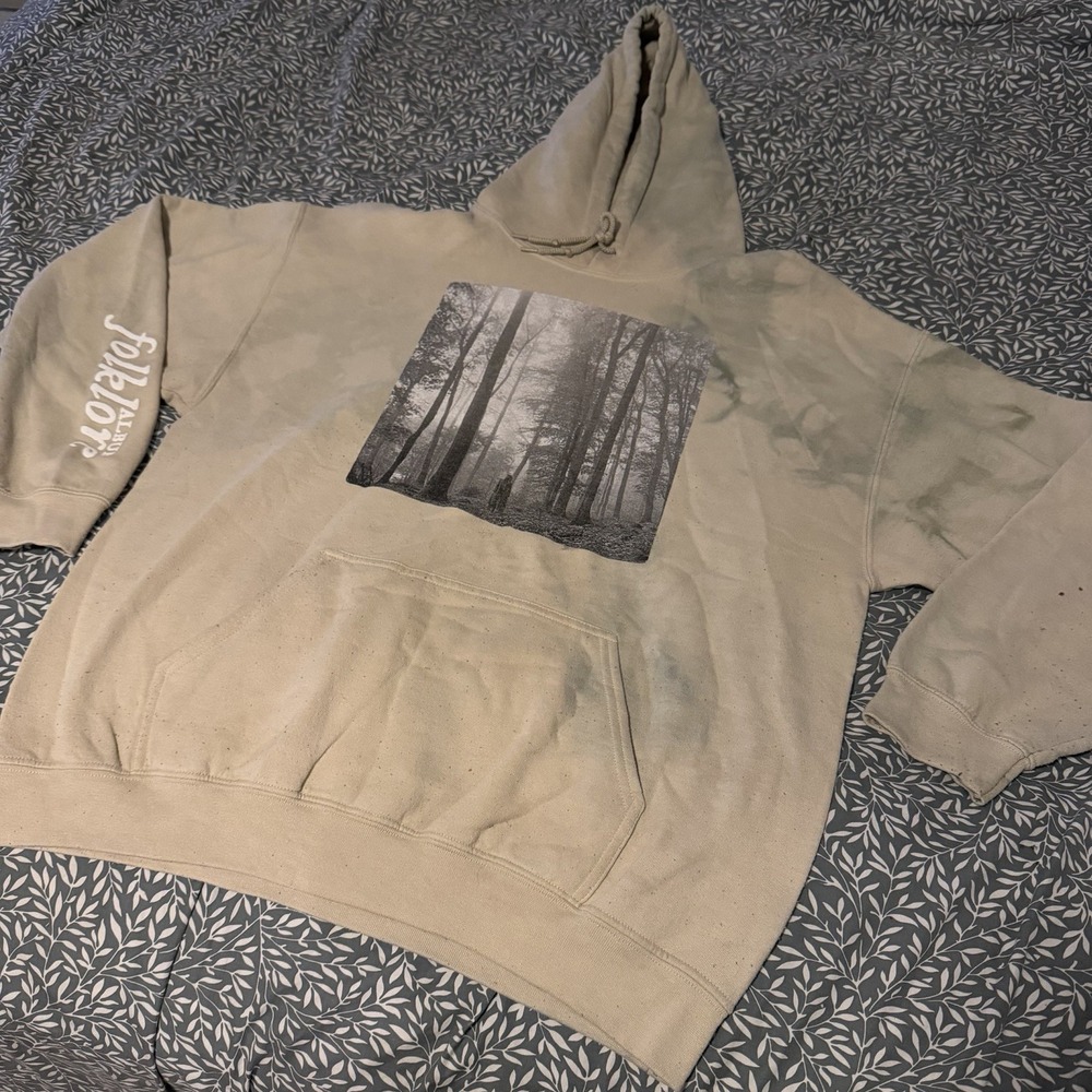 Taylor Swift Beige Folklore Merch Extra Large XL Hoodie Sweatshirt Damaged READ